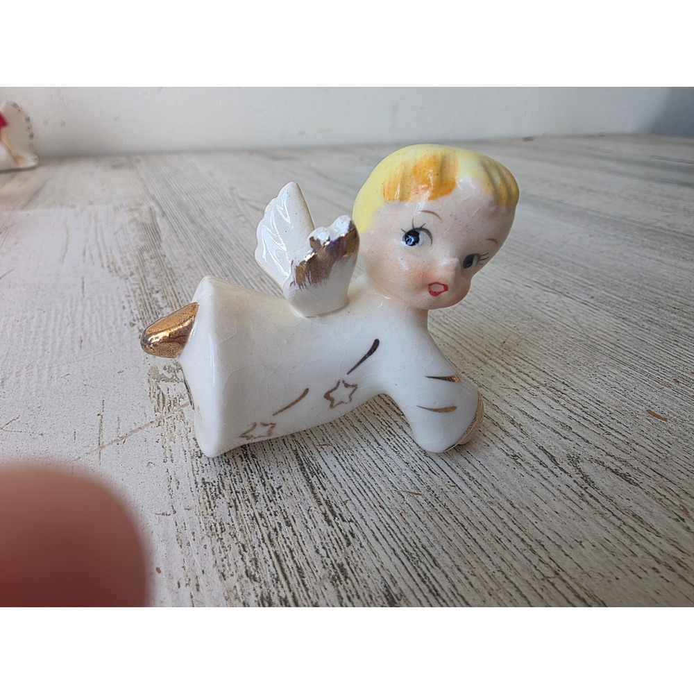 Vintage Angel cherub candle holder 138 Japan ceramic boy Xmas decor